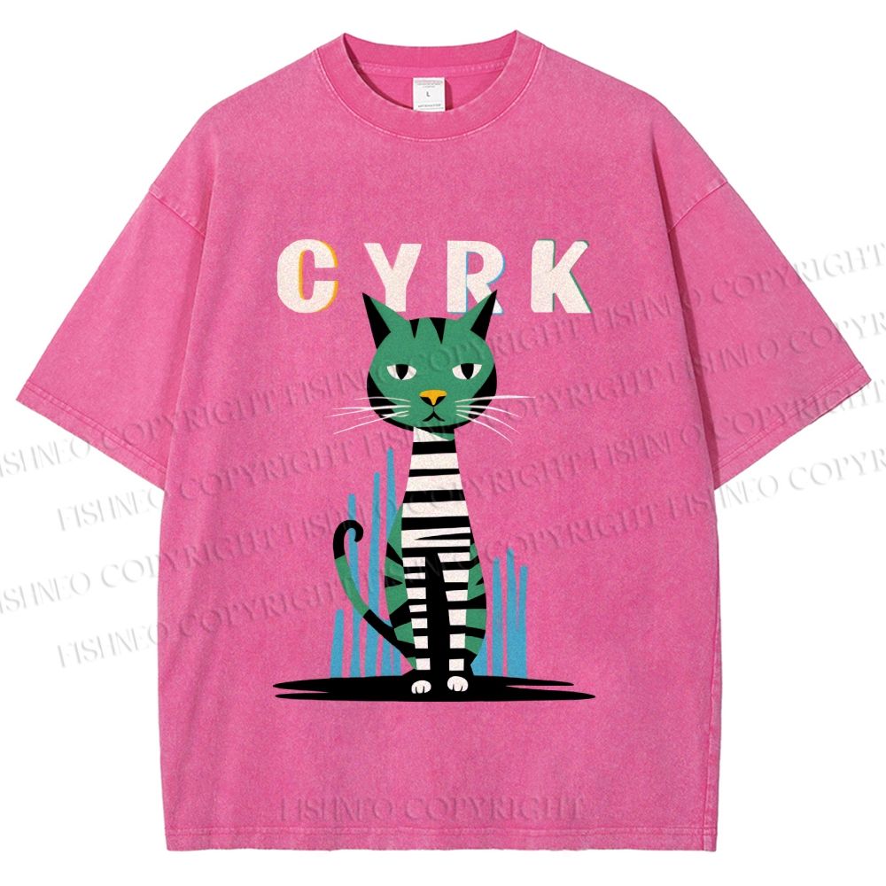 Unisex Vintage Silly Cat Printed Washed Tee