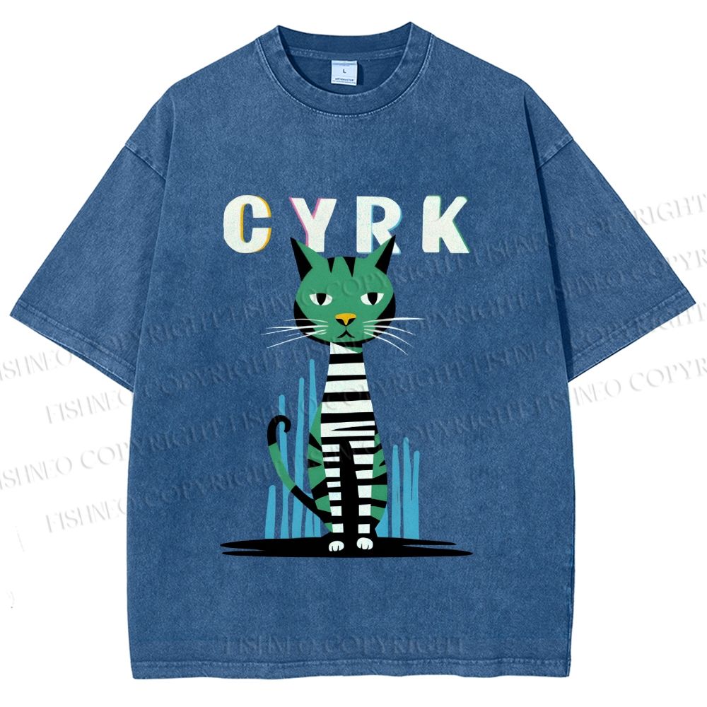 Unisex Vintage Silly Cat Printed Washed Tee