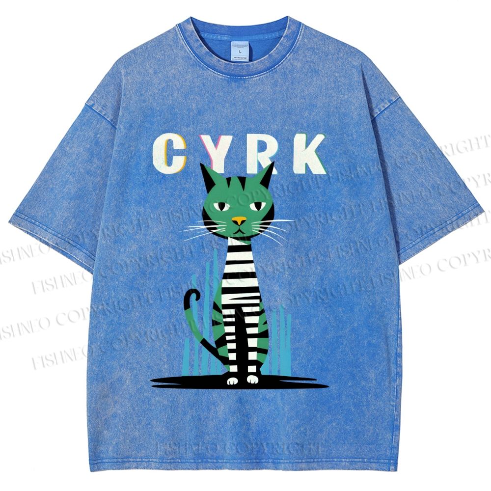 Unisex Vintage Silly Cat Printed Washed Tee