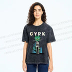 Unisex Vintage Silly Cat Printed Washed Tee