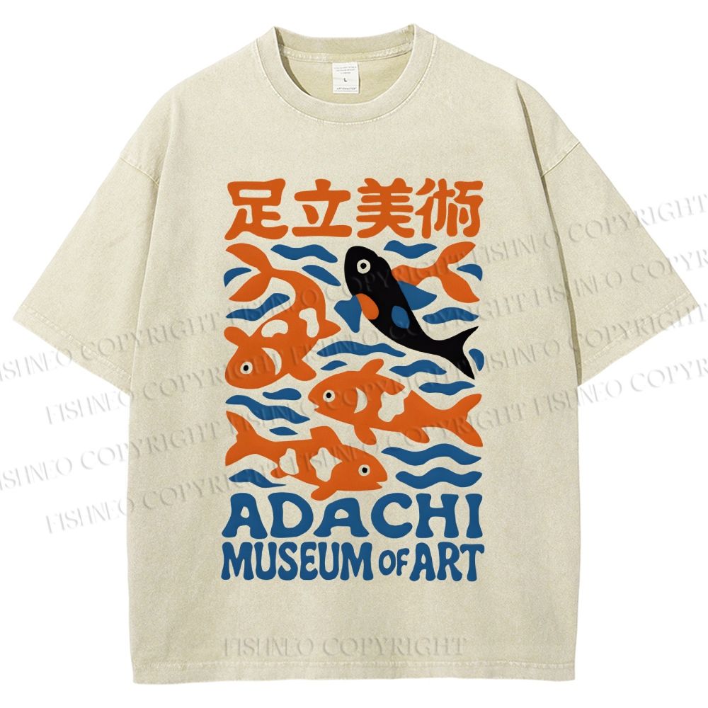 Unisex Vintage Japanese Fish Printed Washed Tee
