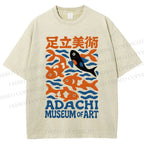 Unisex Vintage Japanese Fish Printed Washed Tee