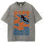 Unisex Vintage Japanese Fish Printed Washed Tee