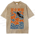 Unisex Vintage Japanese Fish Printed Washed Tee