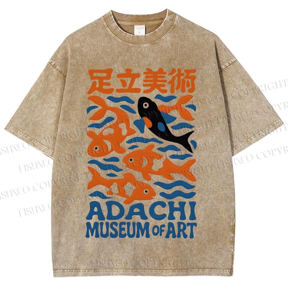 Unisex Vintage Japanese Fish Printed Washed Tee