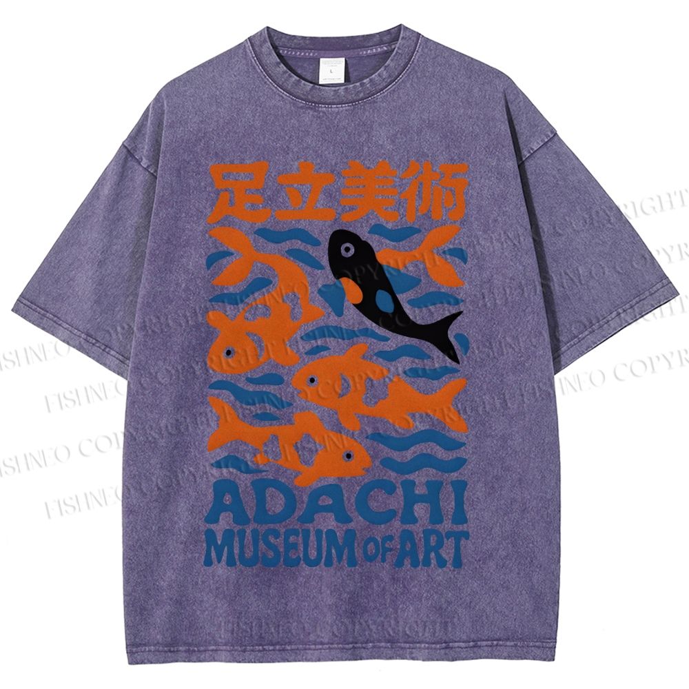 Unisex Vintage Japanese Fish Printed Washed Tee