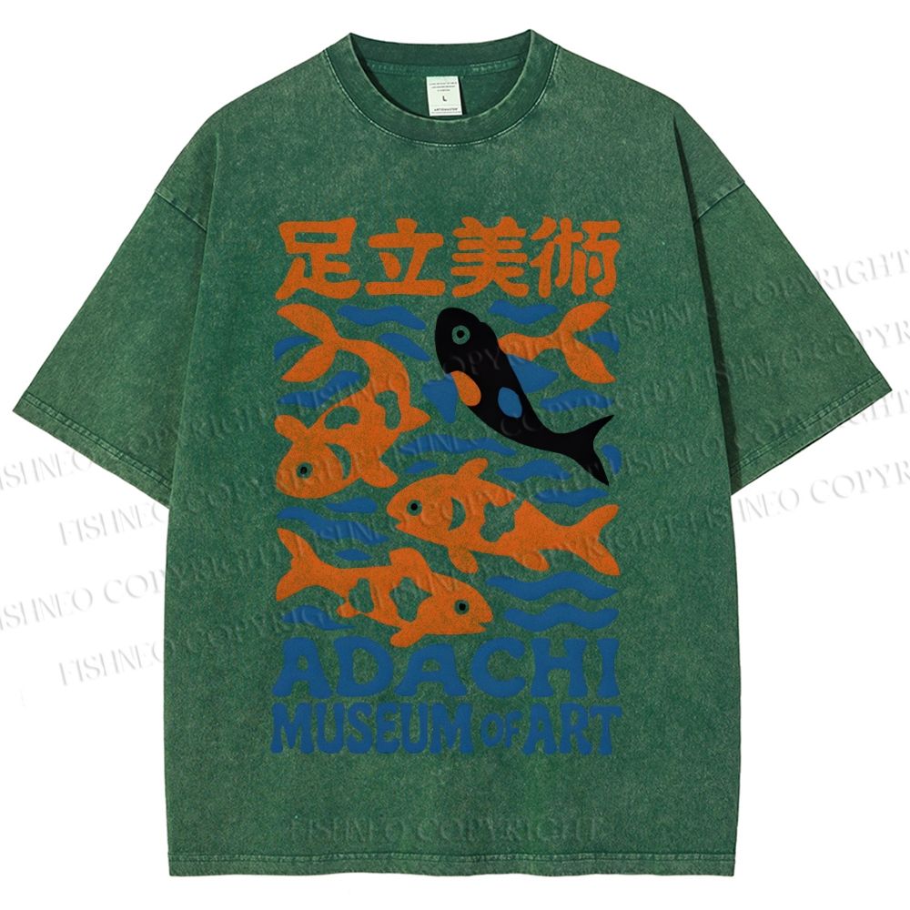 Unisex Vintage Japanese Fish Printed Washed Tee