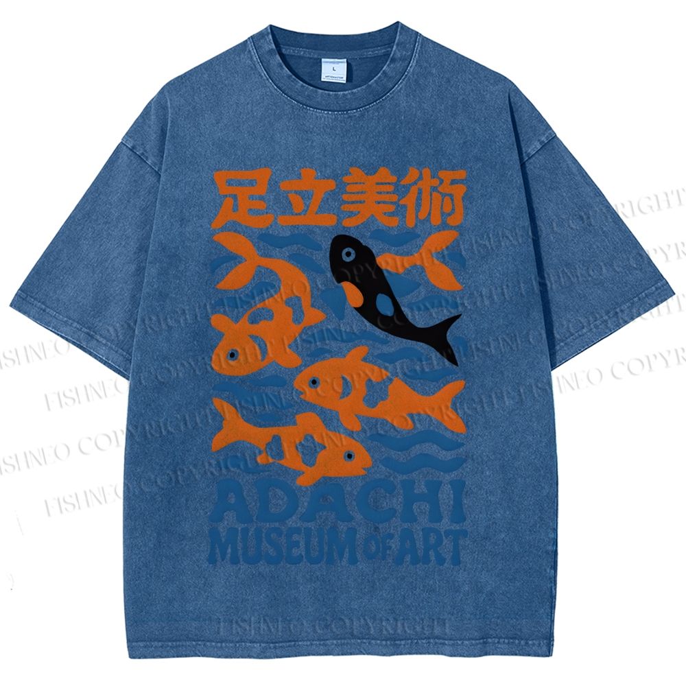 Unisex Vintage Japanese Fish Printed Washed Tee