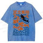 Unisex Vintage Japanese Fish Printed Washed Tee
