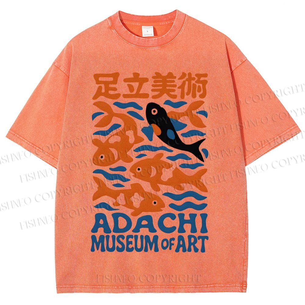 Unisex Vintage Japanese Fish Printed Washed Tee