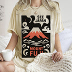Unisex Vintage Japanese Mount Fuji Printed Washed Tee