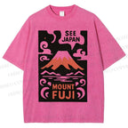 Unisex Vintage Japanese Mount Fuji Printed Washed Tee