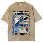 Unisex Vintage Japanese Mount Fuji Printed Washed Tee