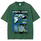 Unisex Vintage Japanese Mount Fuji Printed Washed Tee
