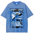 Unisex Vintage Japanese Mount Fuji Printed Washed Tee
