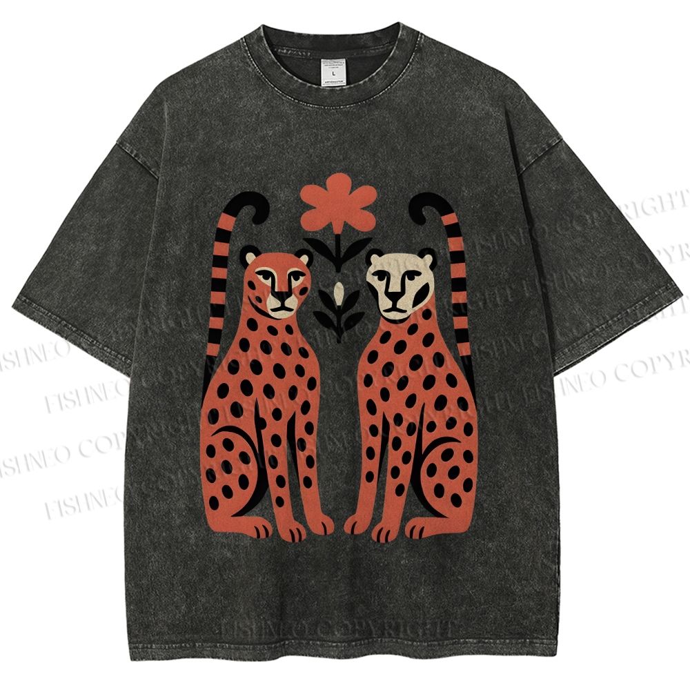 Unisex Vintage Panther Printed Washed Tee