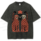 Unisex Vintage Panther Printed Washed Tee