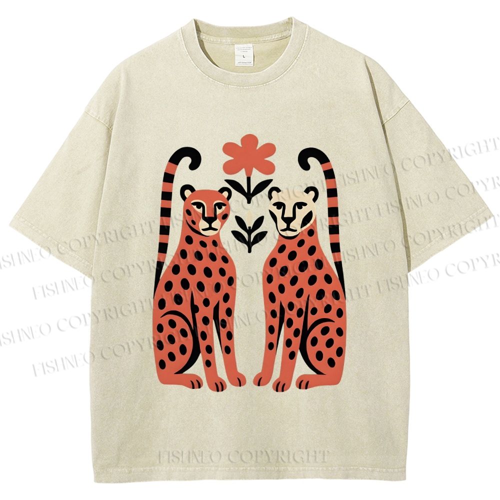 Unisex Vintage Panther Printed Washed Tee