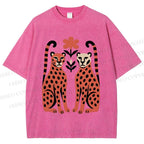 Unisex Vintage Panther Printed Washed Tee
