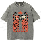 Unisex Vintage Panther Printed Washed Tee