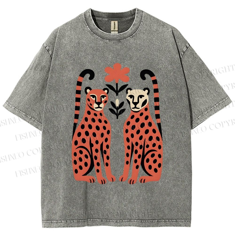 Unisex Vintage Panther Printed Washed Tee