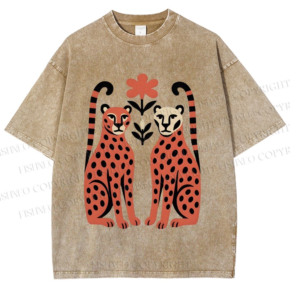 Unisex Vintage Panther Printed Washed Tee