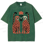 Unisex Vintage Panther Printed Washed Tee