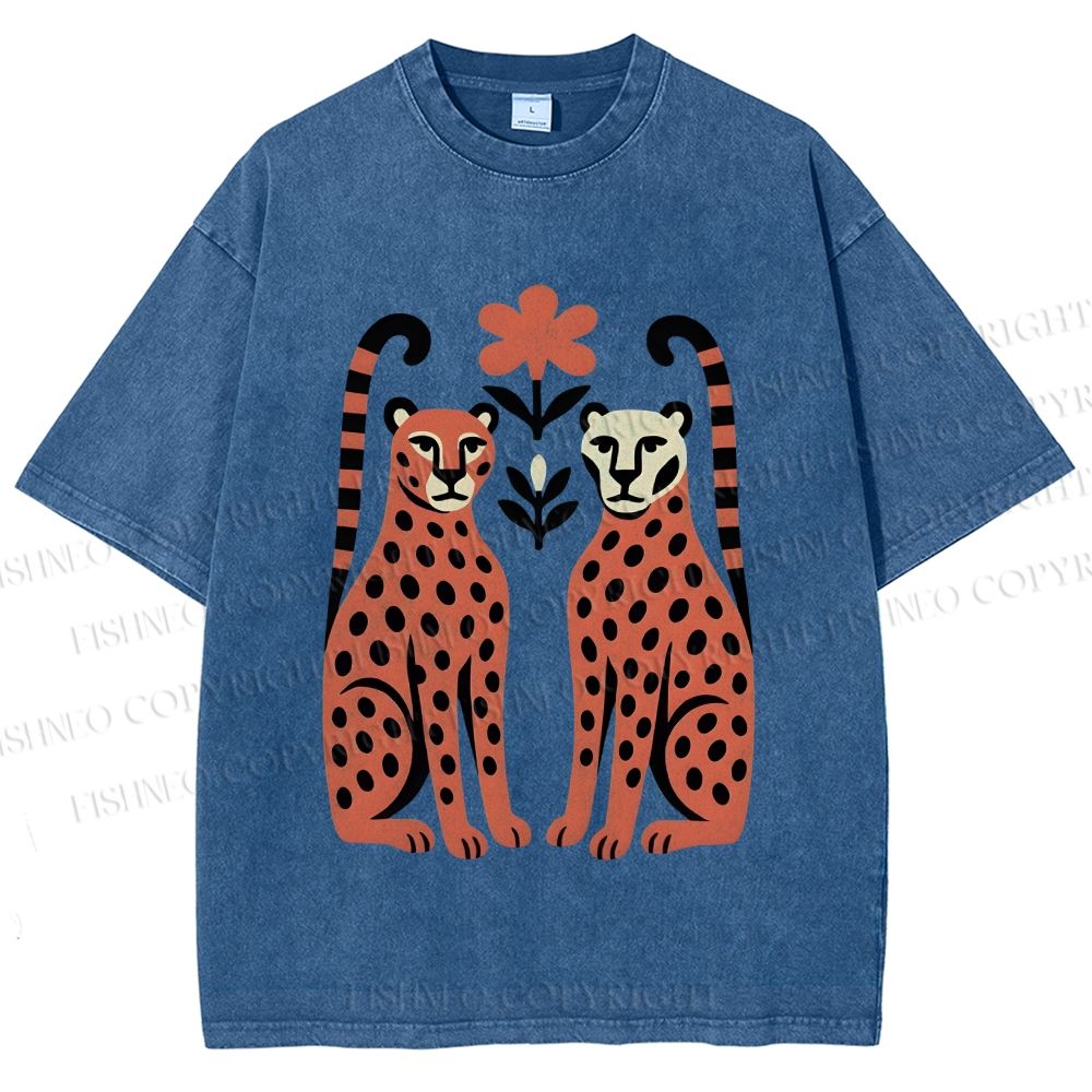 Unisex Vintage Panther Printed Washed Tee