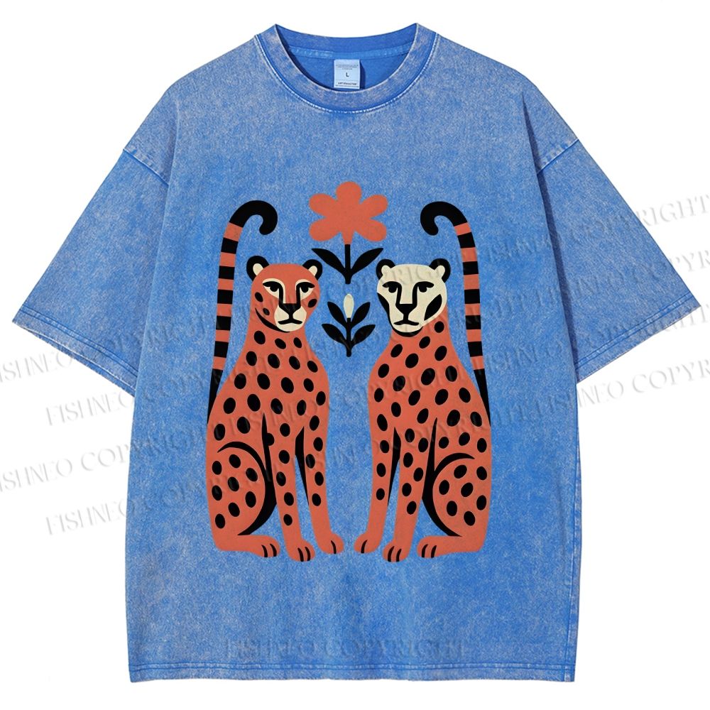 Unisex Vintage Panther Printed Washed Tee