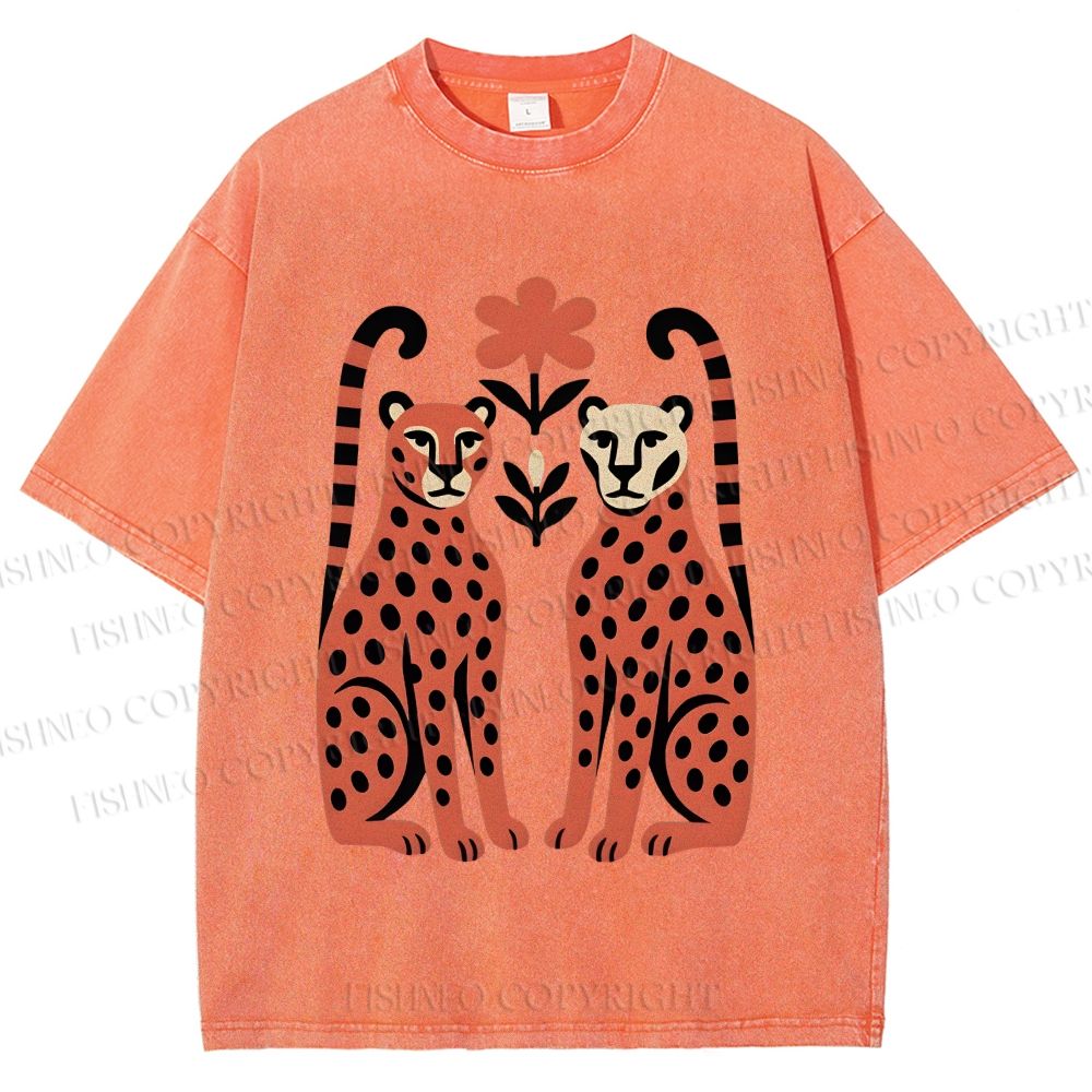 Unisex Vintage Panther Printed Washed Tee