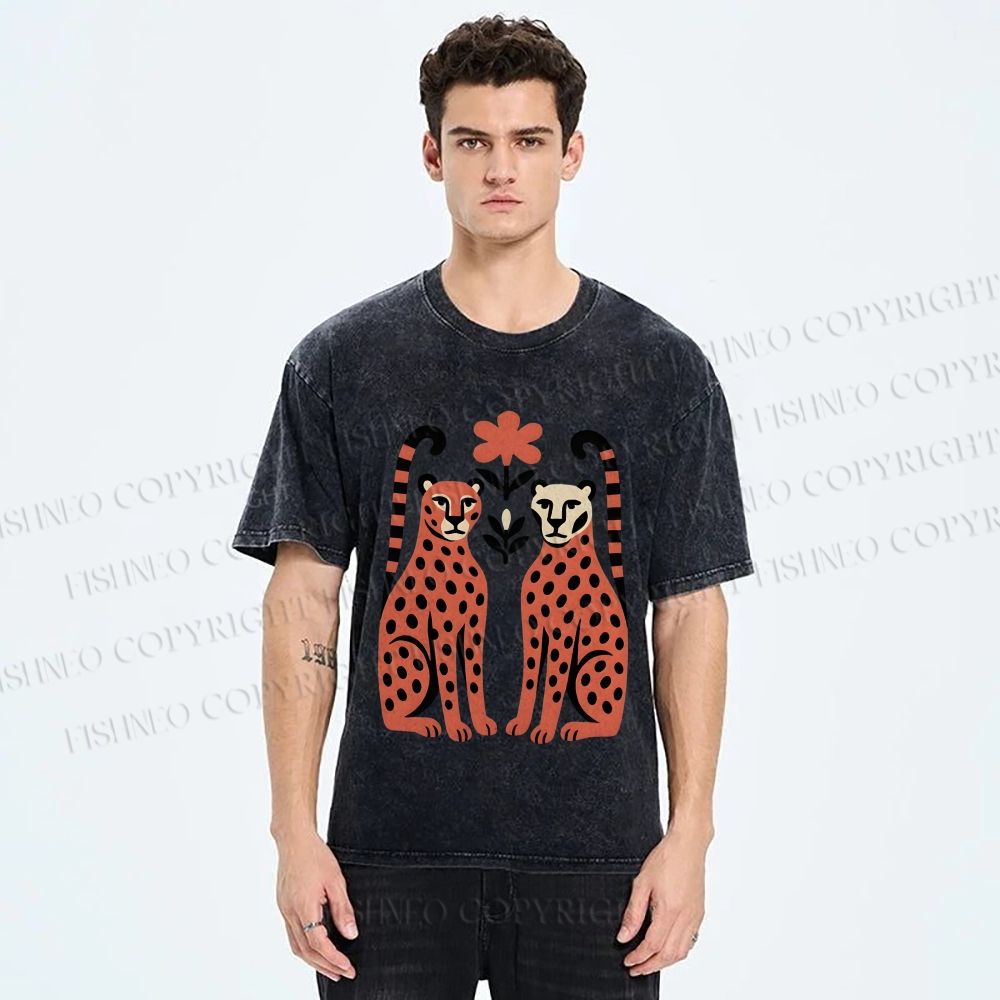 Unisex Vintage Panther Printed Washed Tee
