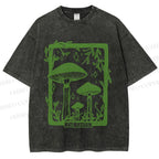 Unisex Vintage Mushrooms Printed Washed Tee