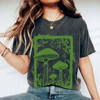 Unisex Vintage Mushrooms Printed Washed Tee