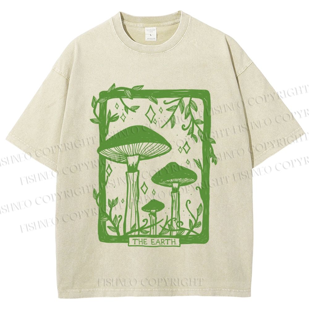 Unisex Vintage Mushrooms Printed Washed Tee