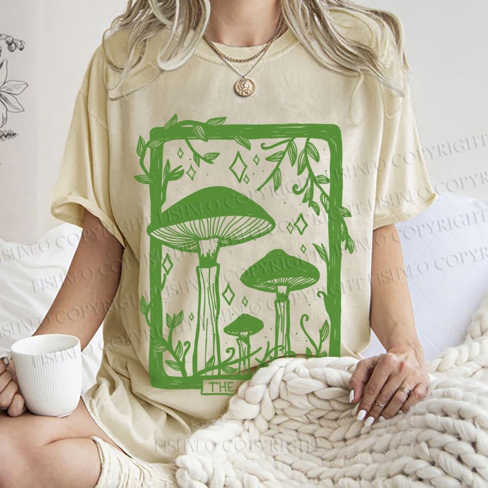 Unisex Vintage Mushrooms Printed Washed Tee