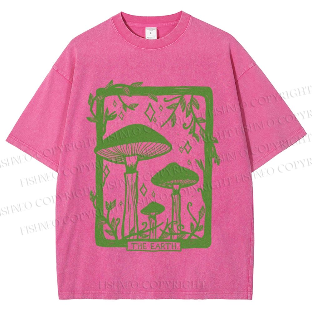 Unisex Vintage Mushrooms Printed Washed Tee