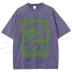 Unisex Vintage Mushrooms Printed Washed Tee