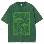 Unisex Vintage Mushrooms Printed Washed Tee