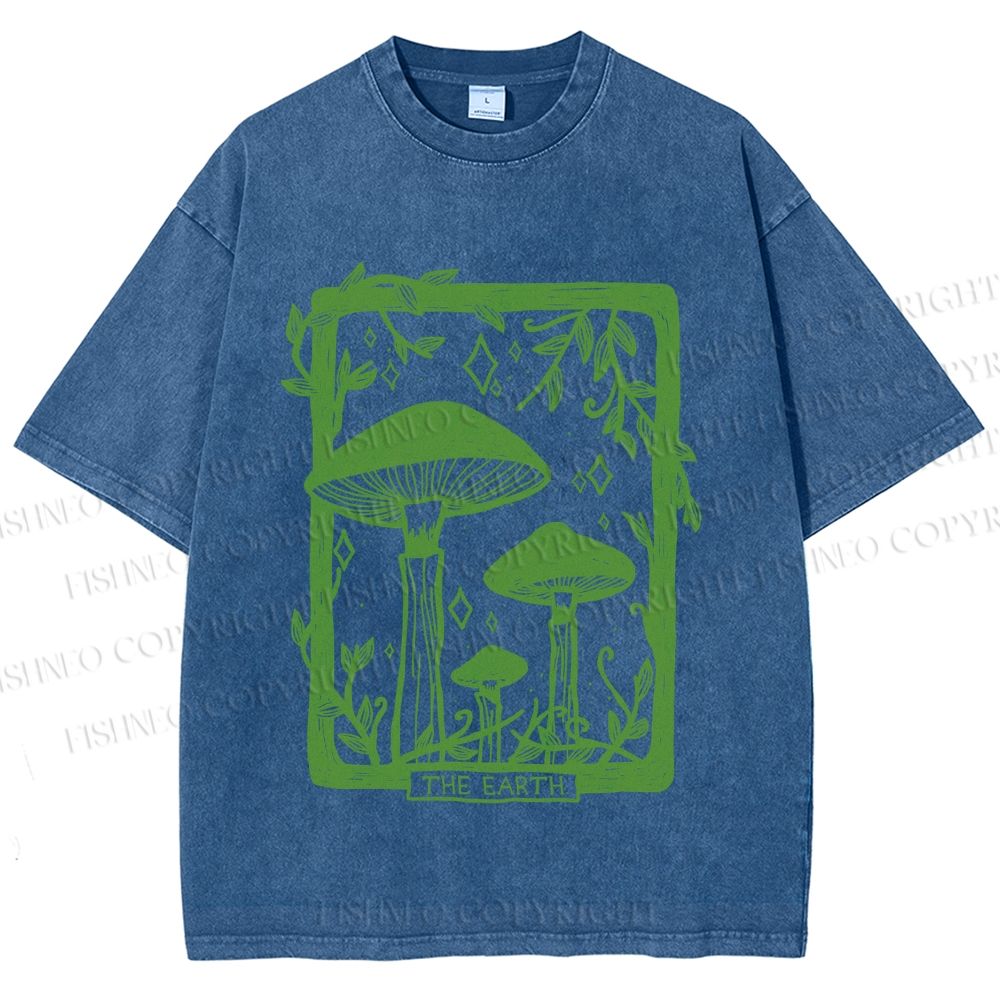 Unisex Vintage Mushrooms Printed Washed Tee