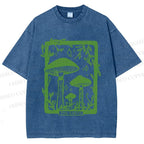 Unisex Vintage Mushrooms Printed Washed Tee