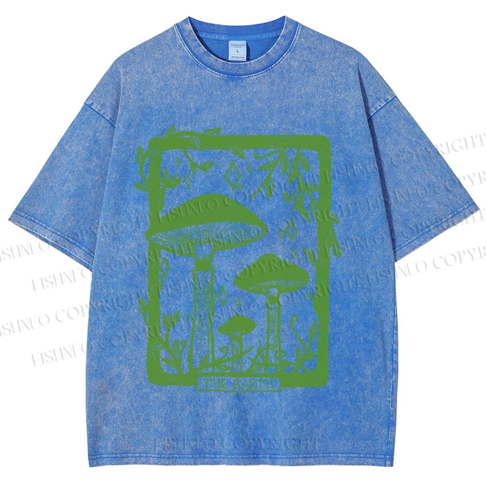 Unisex Vintage Mushrooms Printed Washed Tee