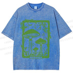 Unisex Vintage Mushrooms Printed Washed Tee