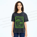 Unisex Vintage Mushrooms Printed Washed Tee