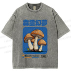 Unisex Vintage Japanese Mushrooms Printed Washed Tee