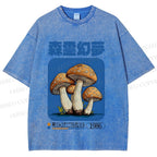 Unisex Vintage Japanese Mushrooms Printed Washed Tee