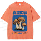Unisex Vintage Japanese Mushrooms Printed Washed Tee