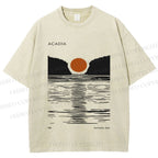 Unisex Vintage Wave Sun Printed Washed Tee