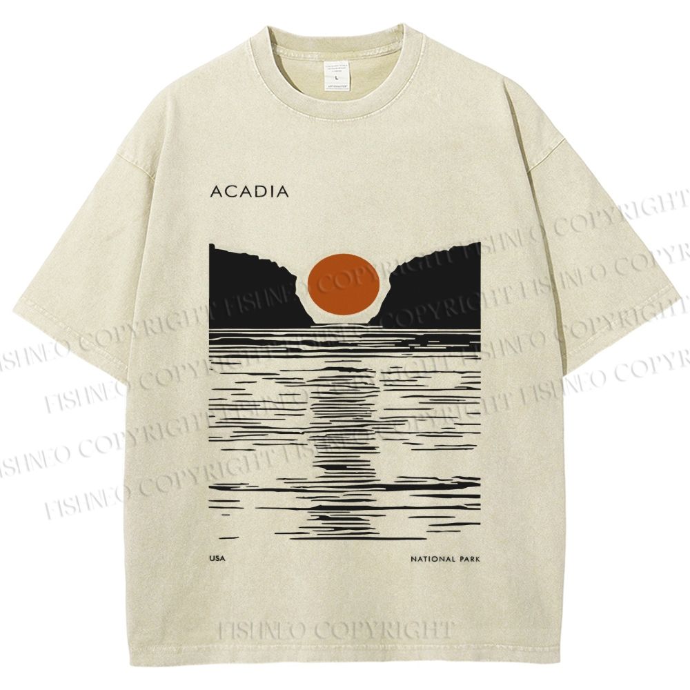 Unisex Vintage Wave Sun Printed Washed Tee