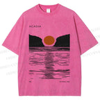 Unisex Vintage Wave Sun Printed Washed Tee