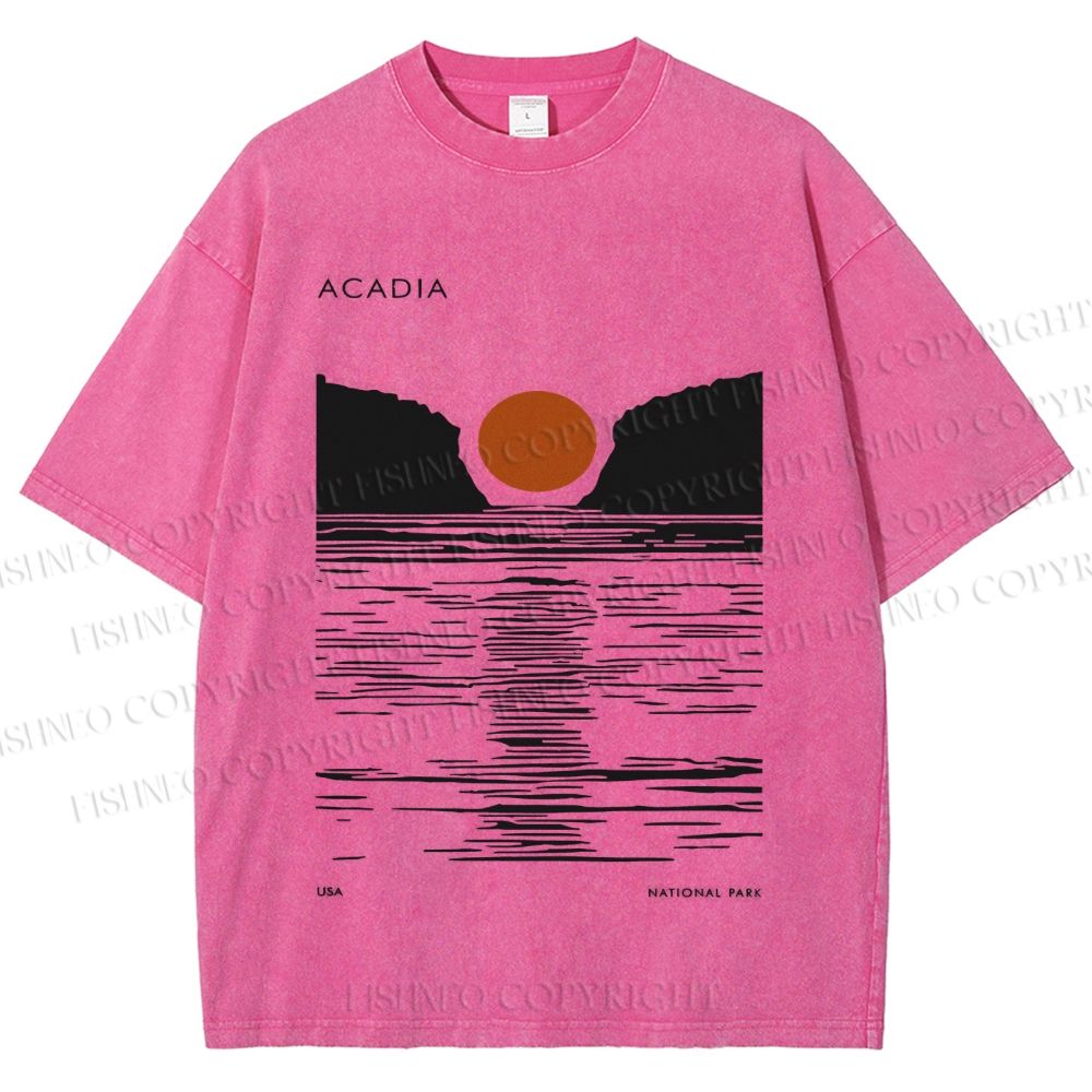 Unisex Vintage Wave Sun Printed Washed Tee